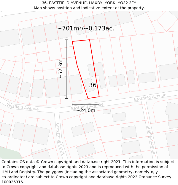 36, EASTFIELD AVENUE, HAXBY, YORK, YO32 3EY: Plot and title map