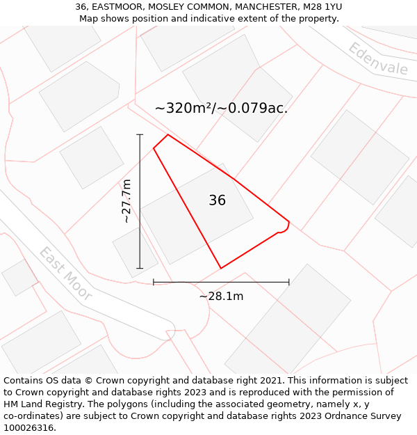 36, EASTMOOR, MOSLEY COMMON, MANCHESTER, M28 1YU: Plot and title map