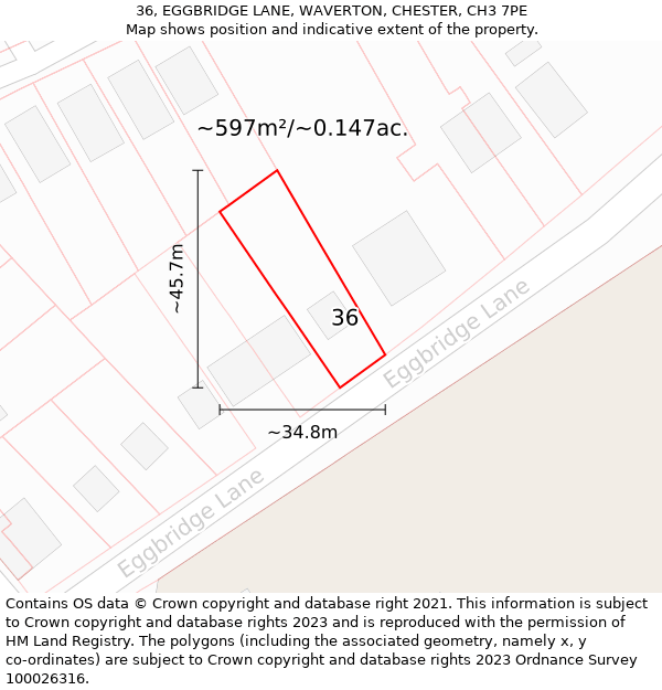 36, EGGBRIDGE LANE, WAVERTON, CHESTER, CH3 7PE: Plot and title map