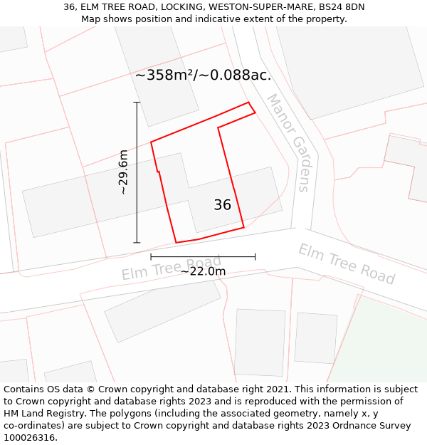 36, ELM TREE ROAD, LOCKING, WESTON-SUPER-MARE, BS24 8DN: Plot and title map