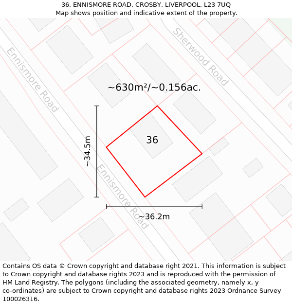 36, ENNISMORE ROAD, CROSBY, LIVERPOOL, L23 7UQ: Plot and title map