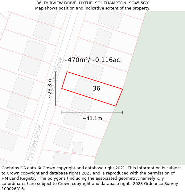 36, FAIRVIEW DRIVE, HYTHE, SOUTHAMPTON, SO45 5GY: Plot and title map