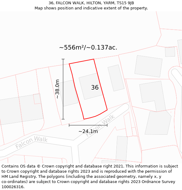 36, FALCON WALK, HILTON, YARM, TS15 9JB: Plot and title map