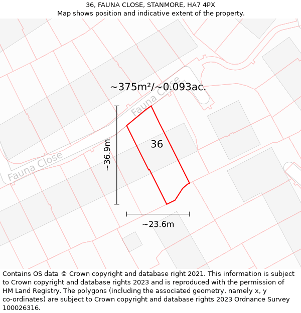 36, FAUNA CLOSE, STANMORE, HA7 4PX: Plot and title map