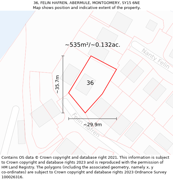 36, FELIN HAFREN, ABERMULE, MONTGOMERY, SY15 6NE: Plot and title map