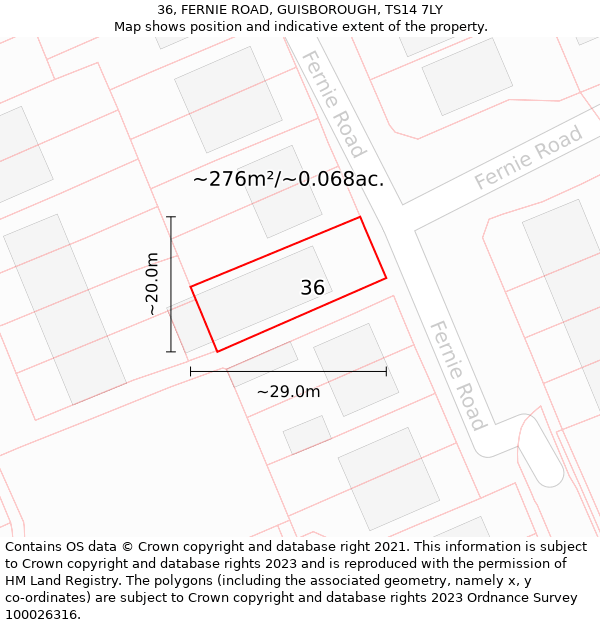 36, FERNIE ROAD, GUISBOROUGH, TS14 7LY: Plot and title map