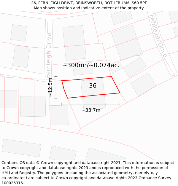 36, FERNLEIGH DRIVE, BRINSWORTH, ROTHERHAM, S60 5PE: Plot and title map