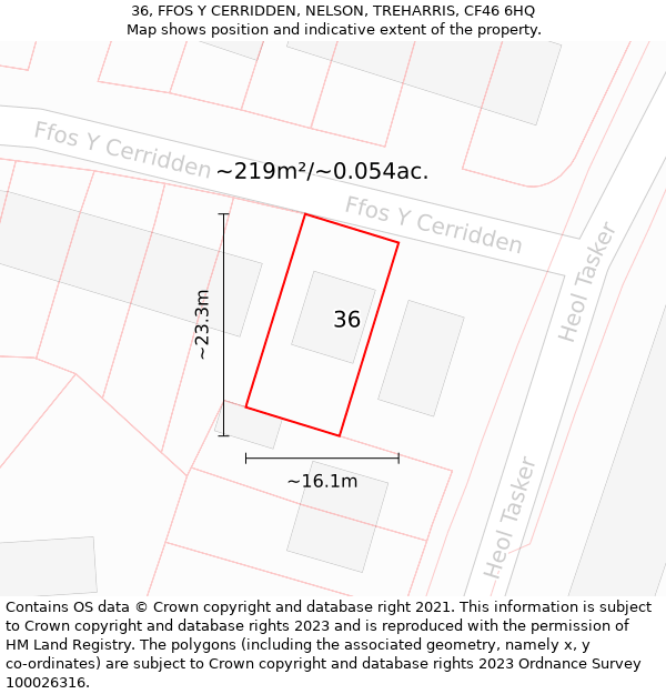 36, FFOS Y CERRIDDEN, NELSON, TREHARRIS, CF46 6HQ: Plot and title map