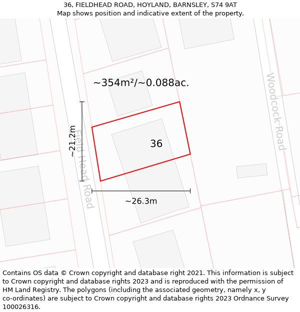 36, FIELDHEAD ROAD, HOYLAND, BARNSLEY, S74 9AT: Plot and title map