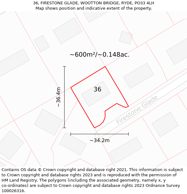 36, FIRESTONE GLADE, WOOTTON BRIDGE, RYDE, PO33 4LH: Plot and title map