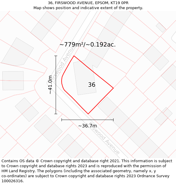 36, FIRSWOOD AVENUE, EPSOM, KT19 0PR: Plot and title map