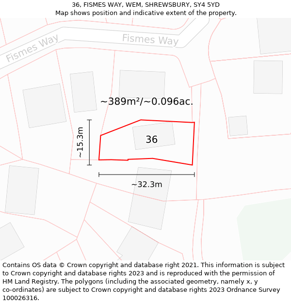 36, FISMES WAY, WEM, SHREWSBURY, SY4 5YD: Plot and title map