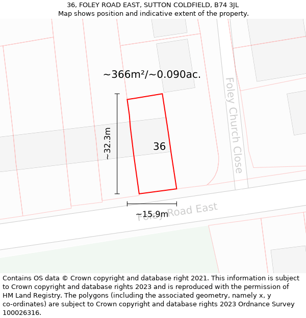 36, FOLEY ROAD EAST, SUTTON COLDFIELD, B74 3JL: Plot and title map