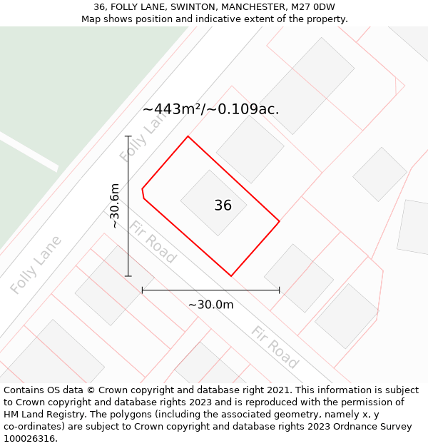 36, FOLLY LANE, SWINTON, MANCHESTER, M27 0DW: Plot and title map