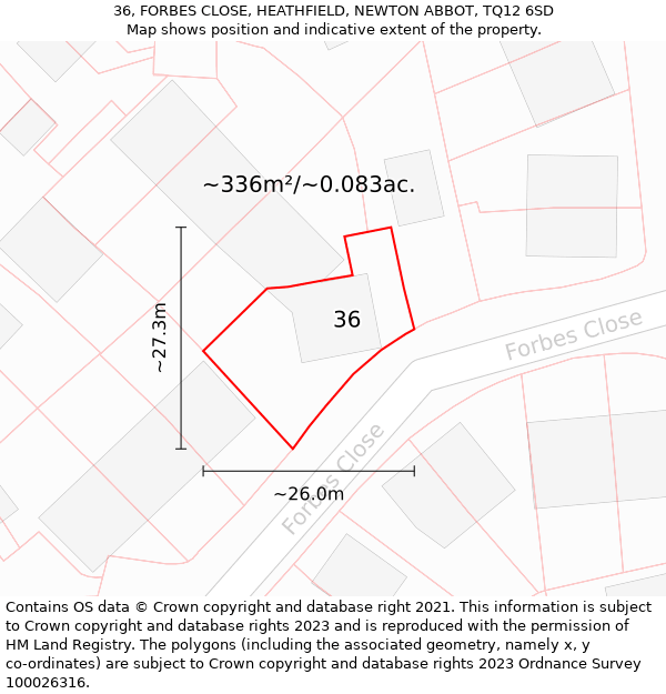 36, FORBES CLOSE, HEATHFIELD, NEWTON ABBOT, TQ12 6SD: Plot and title map