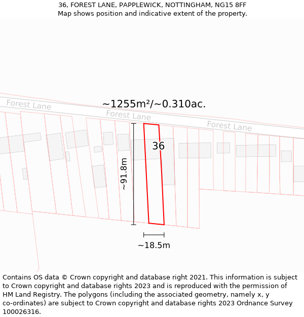 36, FOREST LANE, PAPPLEWICK, NOTTINGHAM, NG15 8FF: Plot and title map