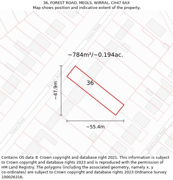 36, FOREST ROAD, MEOLS, WIRRAL, CH47 6AX: Plot and title map