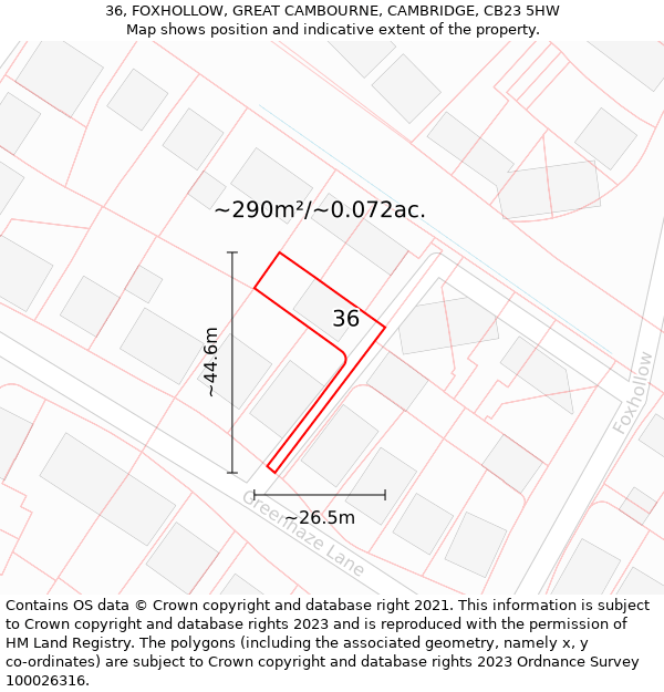 36, FOXHOLLOW, GREAT CAMBOURNE, CAMBRIDGE, CB23 5HW: Plot and title map