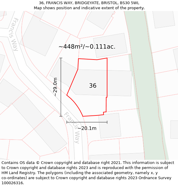 36, FRANCIS WAY, BRIDGEYATE, BRISTOL, BS30 5WL: Plot and title map