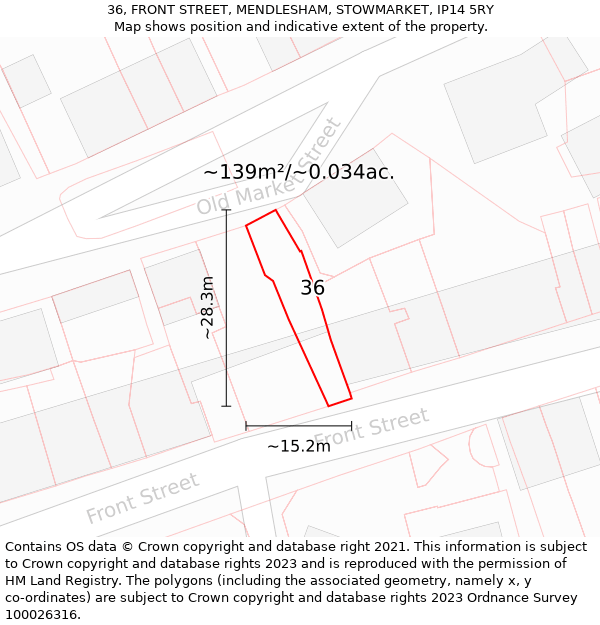 36, FRONT STREET, MENDLESHAM, STOWMARKET, IP14 5RY: Plot and title map