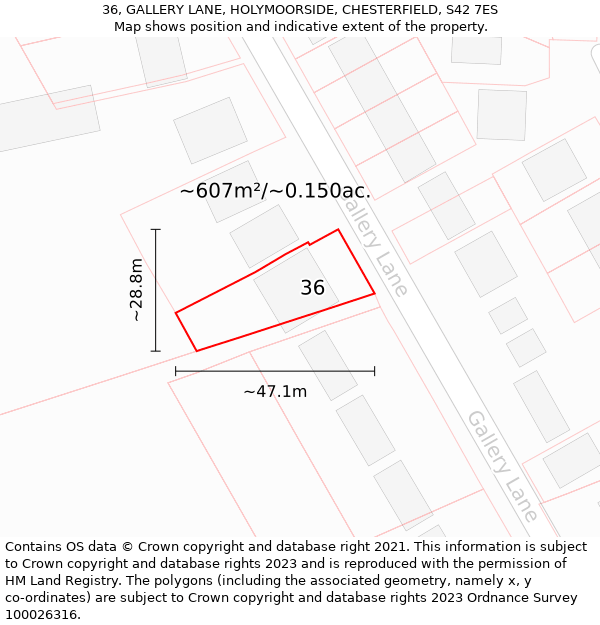 36, GALLERY LANE, HOLYMOORSIDE, CHESTERFIELD, S42 7ES: Plot and title map