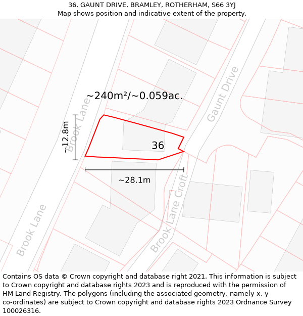 36, GAUNT DRIVE, BRAMLEY, ROTHERHAM, S66 3YJ: Plot and title map