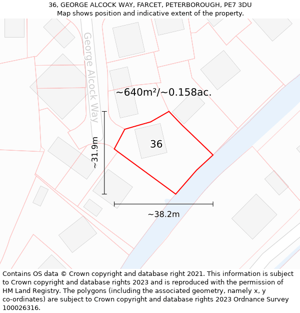 36, GEORGE ALCOCK WAY, FARCET, PETERBOROUGH, PE7 3DU: Plot and title map