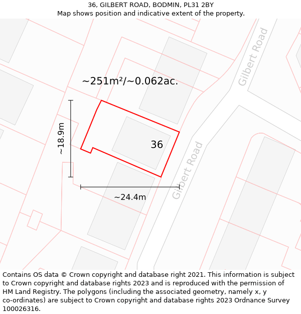 36, GILBERT ROAD, BODMIN, PL31 2BY: Plot and title map