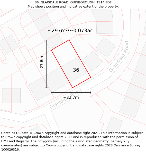 36, GLAISDALE ROAD, GUISBOROUGH, TS14 8DF: Plot and title map