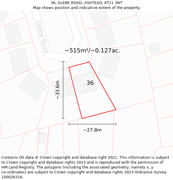 36, GLEBE ROAD, ASHTEAD, KT21 2NT: Plot and title map