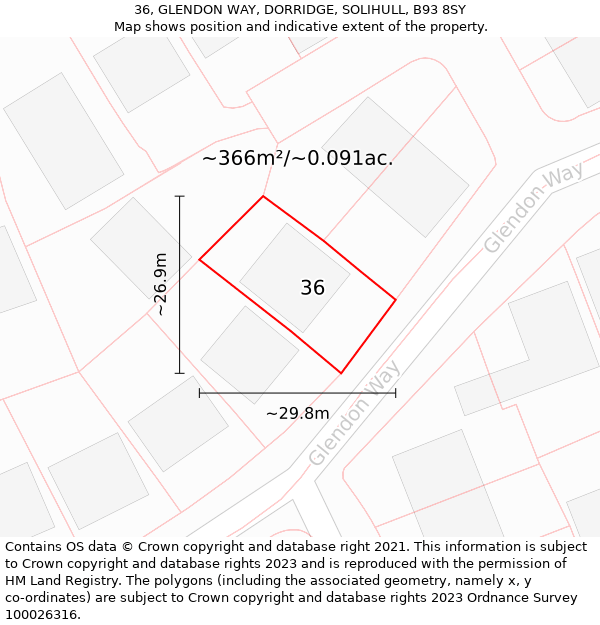 36, GLENDON WAY, DORRIDGE, SOLIHULL, B93 8SY: Plot and title map