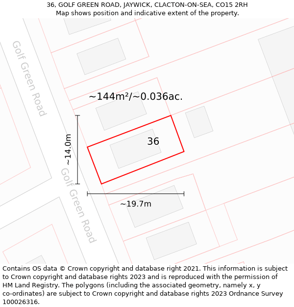 36, GOLF GREEN ROAD, JAYWICK, CLACTON-ON-SEA, CO15 2RH: Plot and title map