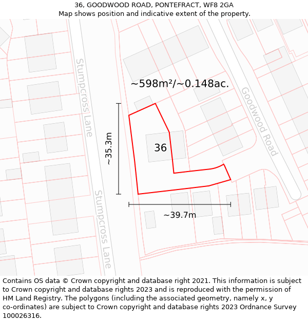 36, GOODWOOD ROAD, PONTEFRACT, WF8 2GA: Plot and title map