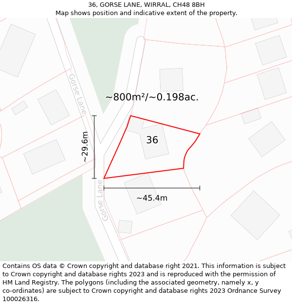 36, GORSE LANE, WIRRAL, CH48 8BH: Plot and title map