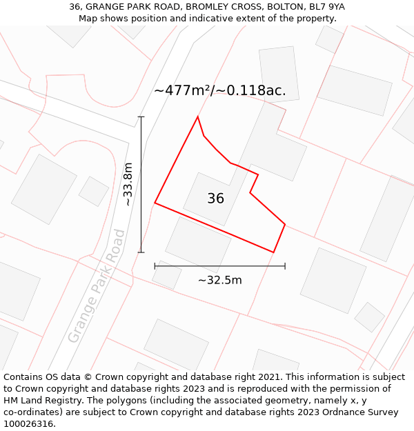 36, GRANGE PARK ROAD, BROMLEY CROSS, BOLTON, BL7 9YA: Plot and title map