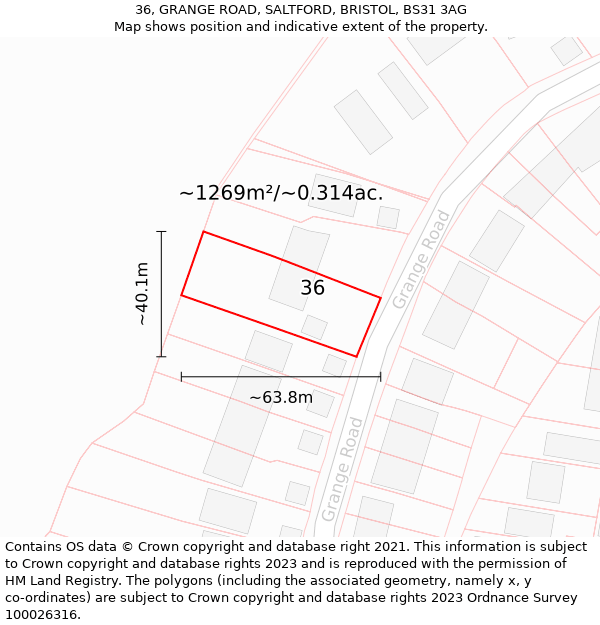 36, GRANGE ROAD, SALTFORD, BRISTOL, BS31 3AG: Plot and title map