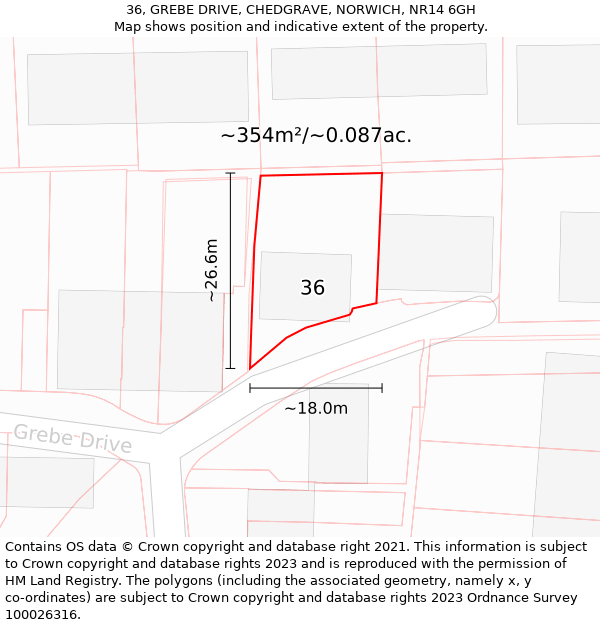 36, GREBE DRIVE, CHEDGRAVE, NORWICH, NR14 6GH: Plot and title map