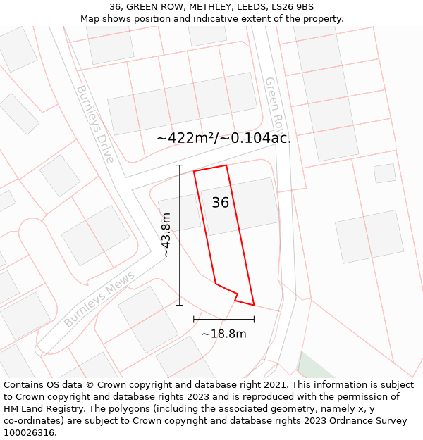 36, GREEN ROW, METHLEY, LEEDS, LS26 9BS: Plot and title map