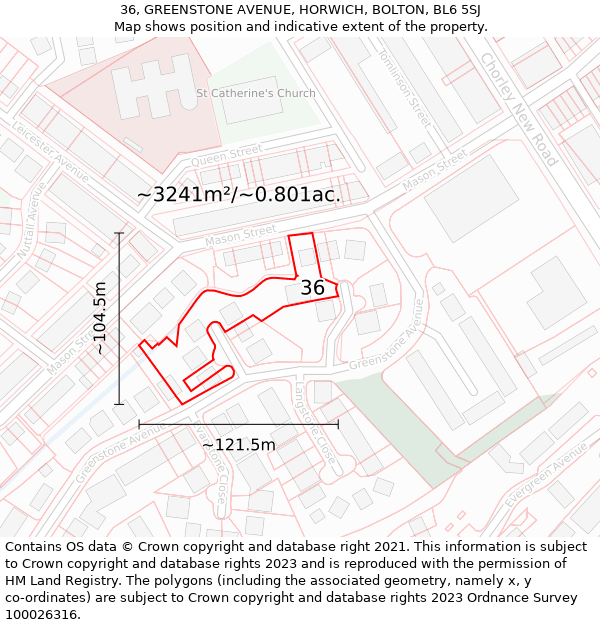 36, GREENSTONE AVENUE, HORWICH, BOLTON, BL6 5SJ: Plot and title map