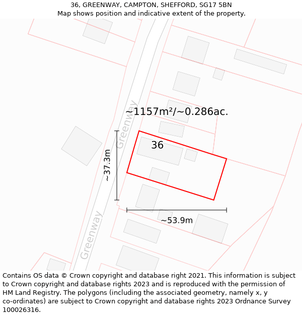 36, GREENWAY, CAMPTON, SHEFFORD, SG17 5BN: Plot and title map