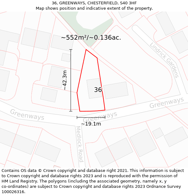 36, GREENWAYS, CHESTERFIELD, S40 3HF: Plot and title map