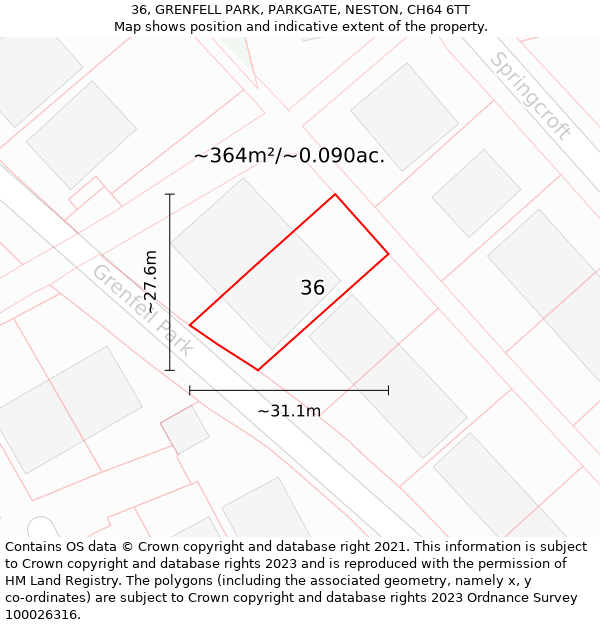 36, GRENFELL PARK, PARKGATE, NESTON, CH64 6TT: Plot and title map