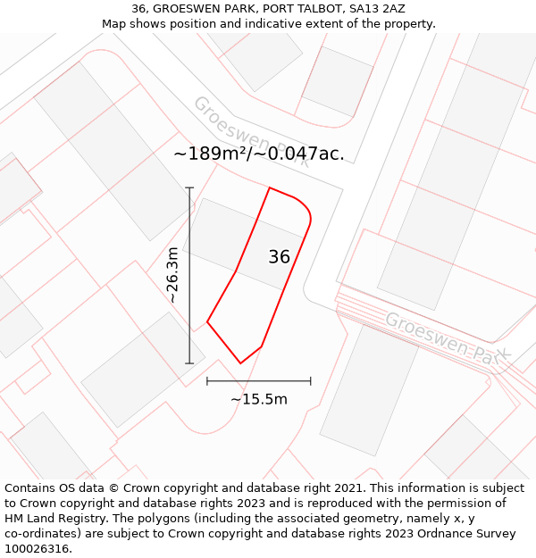 36, GROESWEN PARK, PORT TALBOT, SA13 2AZ: Plot and title map