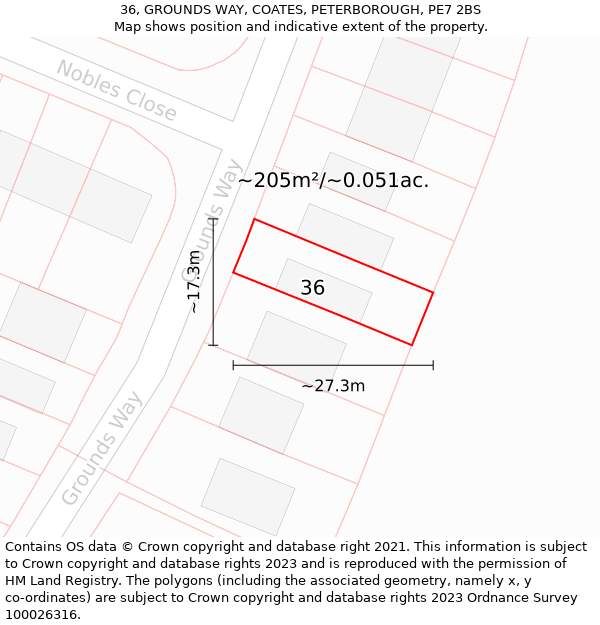 36, GROUNDS WAY, COATES, PETERBOROUGH, PE7 2BS: Plot and title map