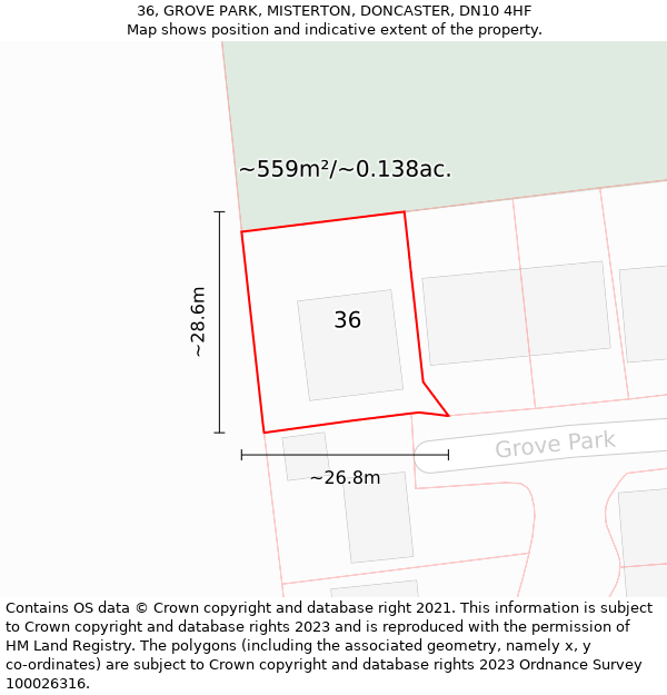 36, GROVE PARK, MISTERTON, DONCASTER, DN10 4HF: Plot and title map