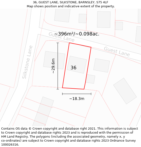 36, GUEST LANE, SILKSTONE, BARNSLEY, S75 4LF: Plot and title map