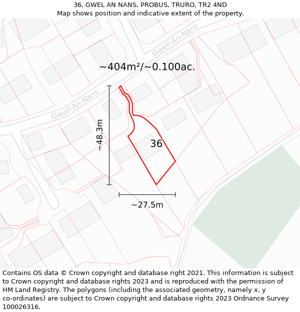 36, GWEL AN NANS, PROBUS, TRURO, TR2 4ND: Plot and title map