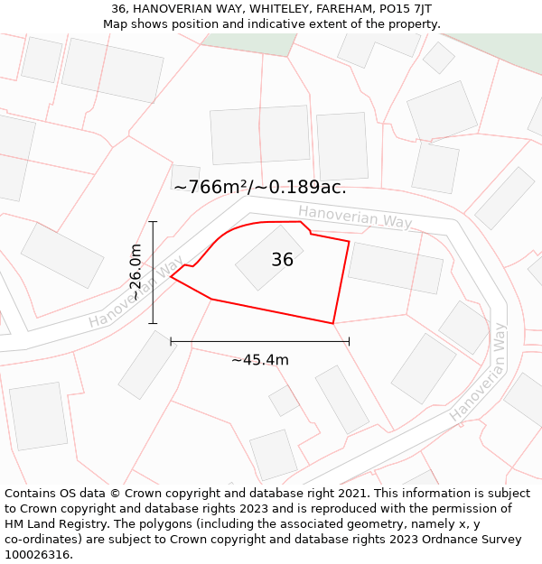 36, HANOVERIAN WAY, WHITELEY, FAREHAM, PO15 7JT: Plot and title map