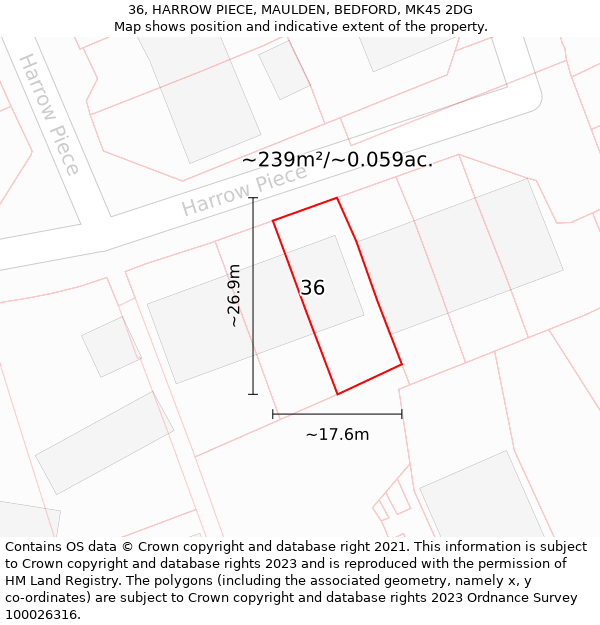 36, HARROW PIECE, MAULDEN, BEDFORD, MK45 2DG: Plot and title map