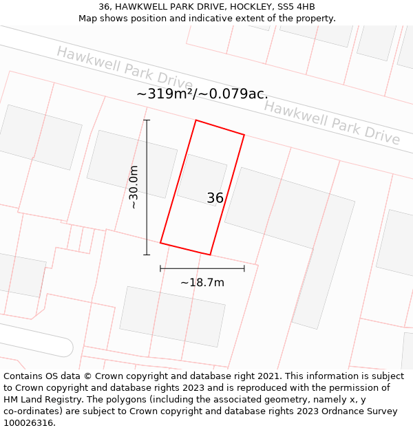 36, HAWKWELL PARK DRIVE, HOCKLEY, SS5 4HB: Plot and title map